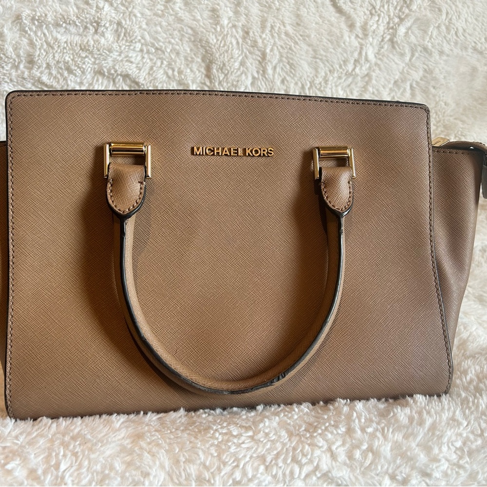 Michael Kors Tan Satchel with Gold Accents
